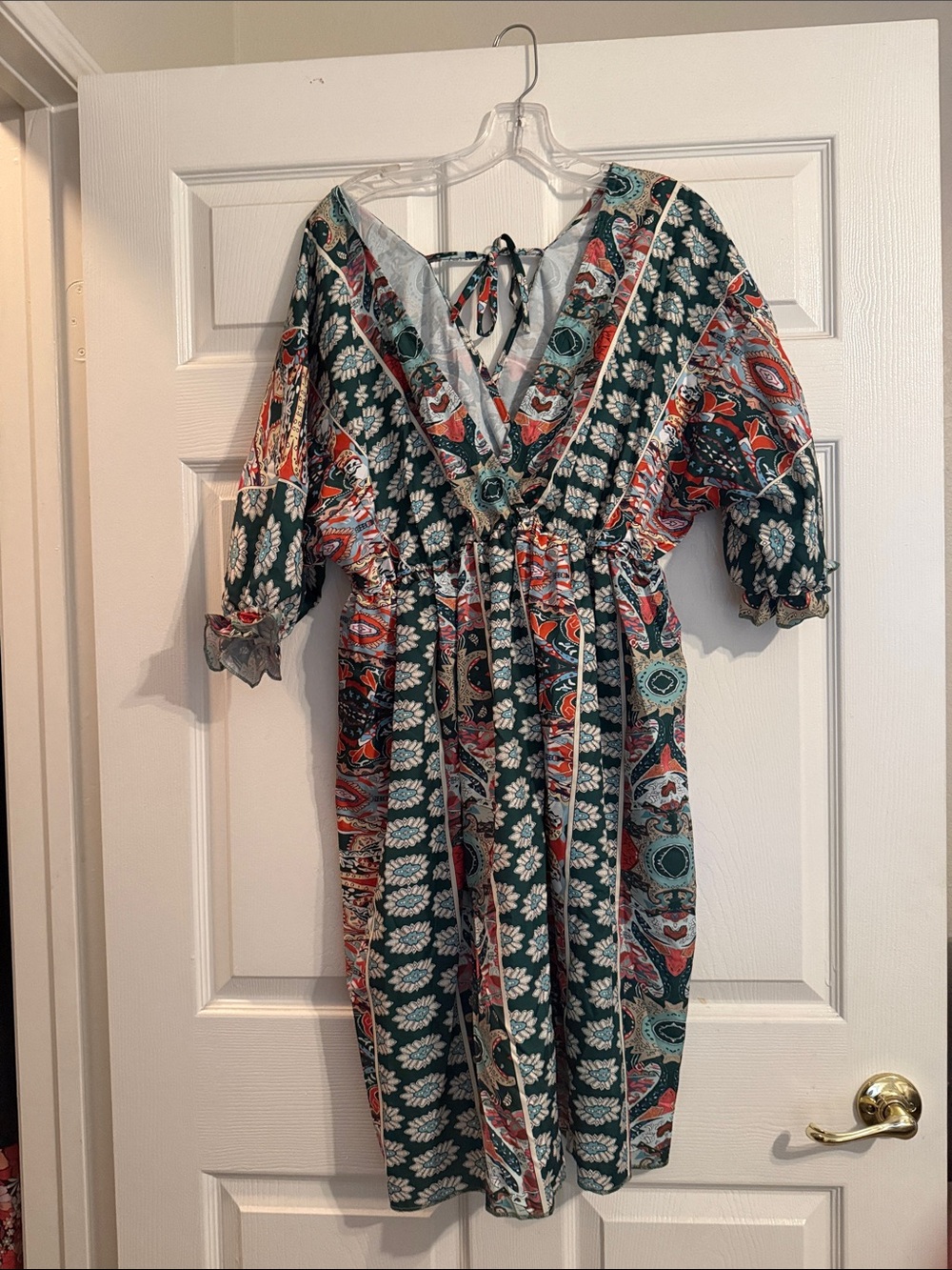 Bohemian Green Floral Print V-Neck Dress